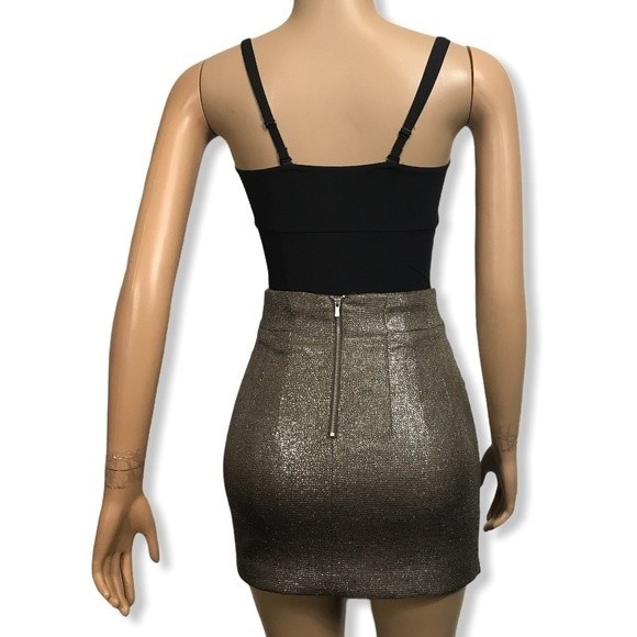 H&M Treed Mini Skirt Metallic bronze Knit lined zipper back size 2 - Picture 6 of 12